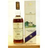 A rare and highly collectable bottle of Macallan Single Malt 18 years old Scotch Whisky. Distilled