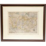 Saxton & Kip. 17th-century map of Kent, hand-coloured engraving on laid/chain-lined paper,