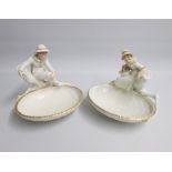 A pair of Fine Royal Worcester Figural Comports depicting a Boy and a Girl in  a Hadley style