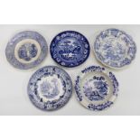 A  group of early to mid-nineteenth century blue and white transfer printed plates, circa 1830-50.