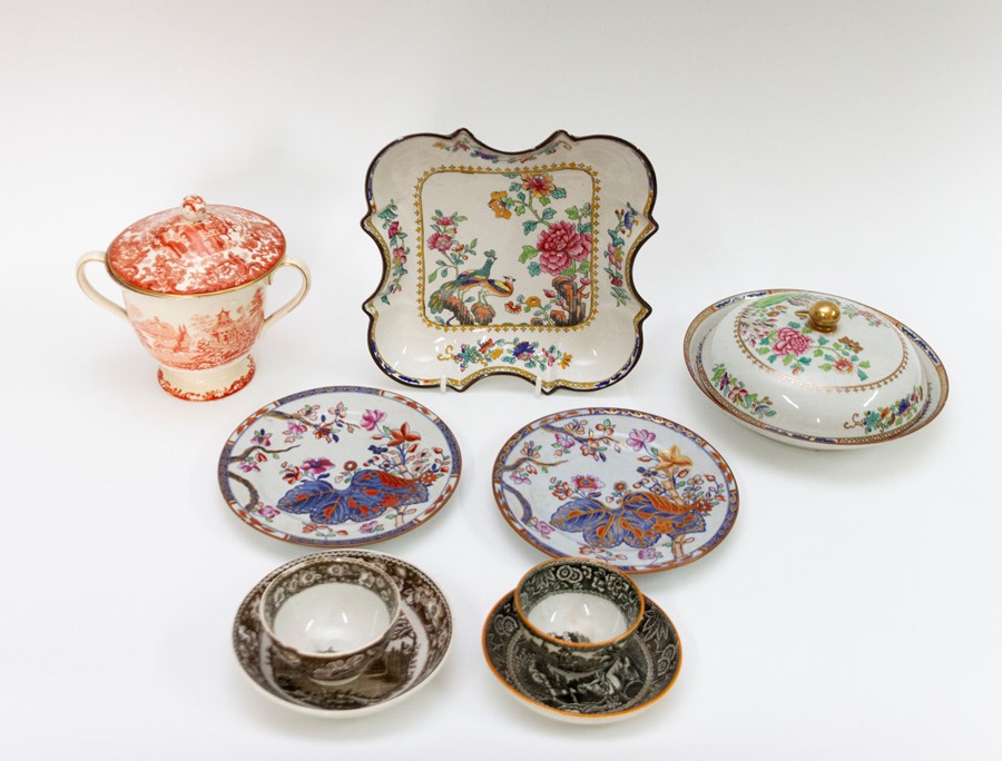 A group of early nineteenth century transfer printed wares, circa 1820-40. Included: A Spode Peacock