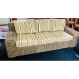 A conservatory wicker frame lounge set, three seat sofa and two armchairs (3)