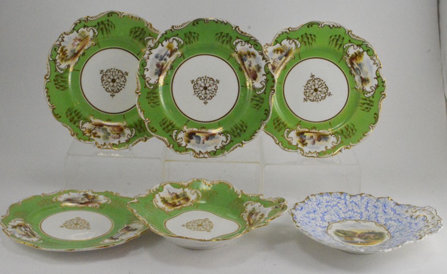 A group of mid nineteenth century hand painted porcelain dessert wares, circa 1830-50. Comprising: - Image 2 of 8