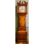 A George III oak and mahogany inlaid 8-day longcase clock, circa 1780, three turned globe shape