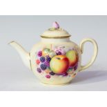 A Royal Worcester teapot and cover, early 20th Century hand painted with fruit, signed P. Platt,