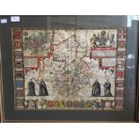 Speed, John. 17th-century map of Cambridgeshire, hand-coloured copper engraving on laid/chain-