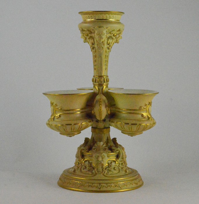 A Royal Worcester blush ivory table centrepiece, early 20th Century, with a central column and - Image 2 of 3