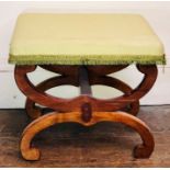 A George IV oak x-shaped framed stool, circa 1830, rectangular top cushion seat on padded feet. 41cm