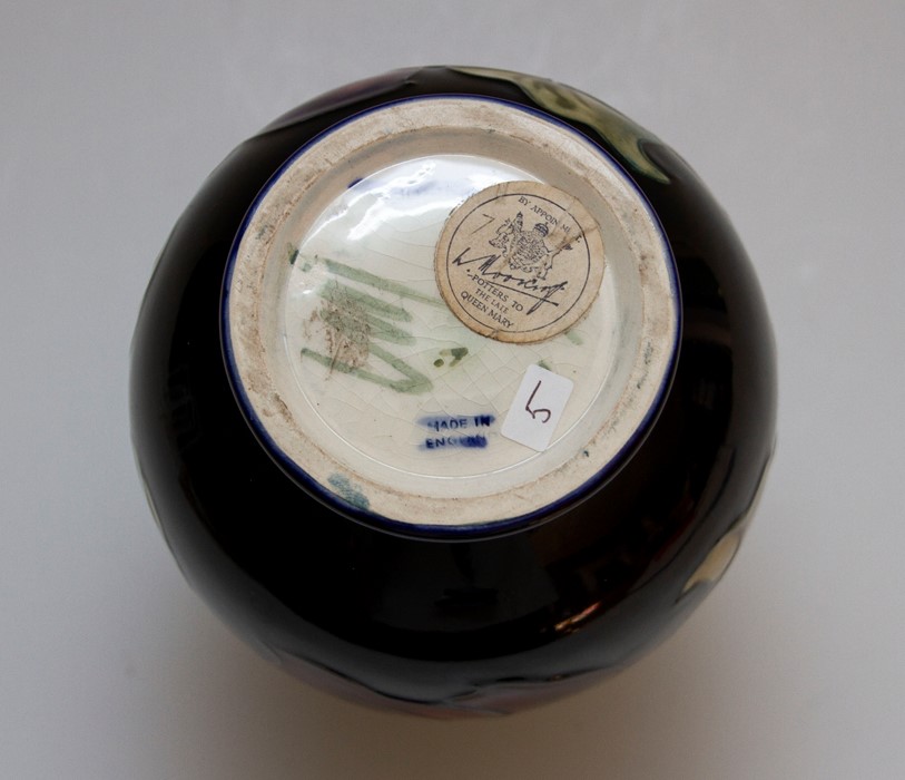 A Moorcroft clematis baluster vase, impressed marks, green W.M monogram, Queen Mary paper label, - Image 3 of 3