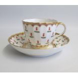 A Pinxton rare patterned Tea Cup and Saucer of fluted form painted with Rosehips. Date: circa 1796-