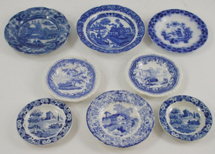 A collection of eight early nineteenth century blue and white transfer printed small or child's