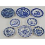 A collection of eight early nineteenth century blue and white transfer printed small or child's