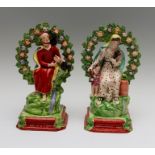 A pair of early nineteenth century Staffordshire Pearlware bocage Figures, circa 1810-20. One