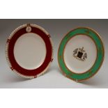 Two nineteenth century porcelain armorial plates, circa 1850-80. Comprising: a Worcester plate