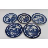 A collection of eleven early nineteenth century blue and white transfer printed chinoiserie