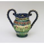 A late nineteenth century Castle Hedingham Pottery Art Pottery two-handled vase, circa 1880. It