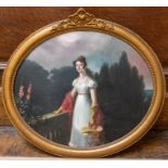 British School, circa 1830, portrait of a young lady, three quarter length, in a white dress and