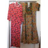 A Tomato Red Long Shift dress decorated with Lions and Tigers Pattern. Made in Italy by Digi Size 12