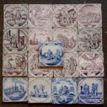 A group of three eighteenth century Dutch tin-glazed delftware blue and white and manganese hand