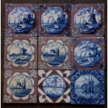 A group of eighteenth century Dutch tin-glazed delftware blue and white and manganese hand painted