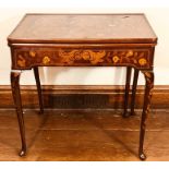 An 18th century Dutch mahogany and marquetry fold over gateleg card table, rectangular hinged top