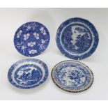 A group of four blue and white transfer printed blue and white plates, circa 1810-30. Included: A