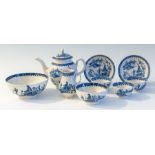 A group of eighteenth Century Caughley blue and white transfer printed tea wares, circa 1780. They