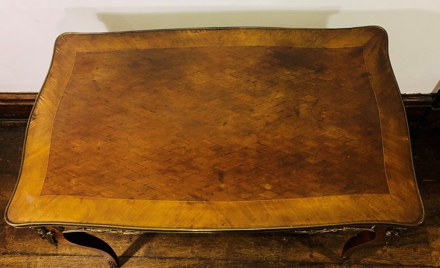 A 19th Century French kingwood and ormolu mounted side table, the top with kingwood parquetry - Image 2 of 2