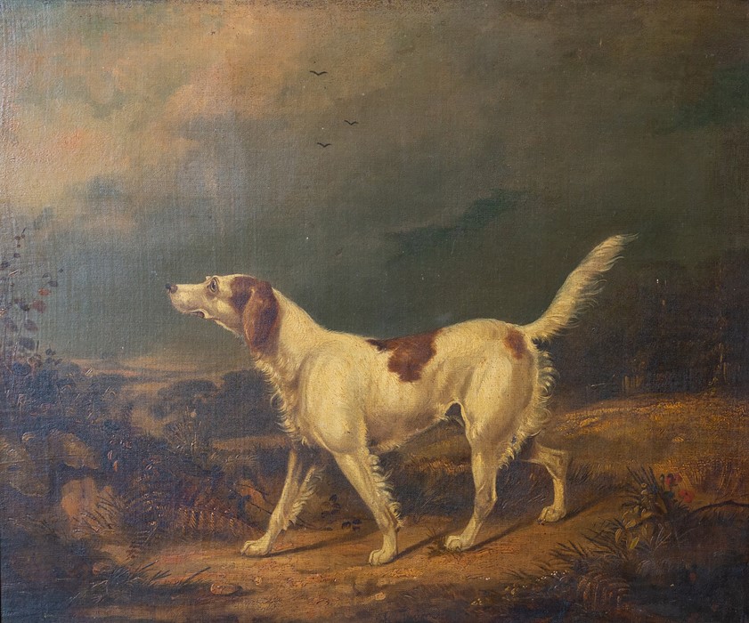 Francis Calcraft Turner (British, 1782/95-1846/65), a setter in an open landscape, indistinctly - Image 3 of 4