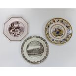 A group of three early nineteenth century transfer printed Continental creamware plates, circa