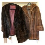 Two fur coats; one dark brown squirrel, early 1950's and a 1950's musquash light brown, turned