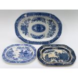 A group of early nineteenth century blue and white transfer printed platters, circa 1800-10.