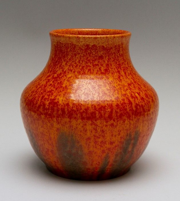 A Pilkington Royal Lancastrian low vase, mottled orange glaze, No.223 and E.T.R initials, height