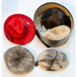 A Collection of fur hats to include a Mitzi Lorenz in shaded fur. A blonde Mink 1960/1970. A grey