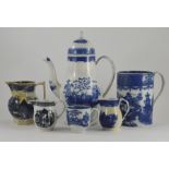 A collection of six late eighteenth, early nineteenth century blue and white transfer printed