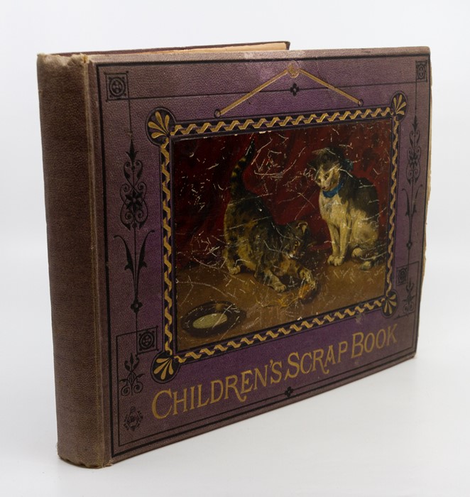 Victorian scrapbook featuring numerous mounted greetings cards (including Christmas and New Year),