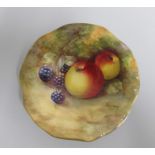 A Royal Worcester Pedestal Pin Dish , painted with fruit Signed by Freeman. Date: code 1938   Pink