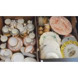 Two boxes of assorted tea wares, by various factories, including Spode ‘Fleur de Lys’, Crown