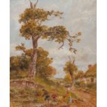 William Joseph Julius Caesar Bond (British, 1833-1926), landscape with figures by a pond, oil on
