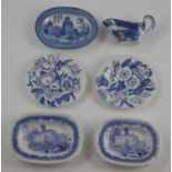 A collection of six early nineteenth century blue and white transfer printed miniatures toy wares,
