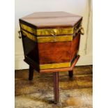 A George III mahogany and brass mounted Cellerate, circa 1780, hexagonal form, brass handles and
