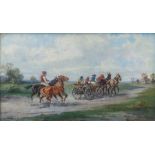 Alfred Steinacker (German, 1838-1914), figures in a horse drawn cart, signed l.r., oil on board,