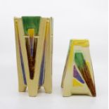 Two Bretby Art Pottery Art Deco chevron shaped vases, No.3352 and No.3371, height of largest 22cm (