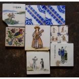 Three late nineteenth century Canton tiles, circa 1880 decorated with Chinese scenes. Also