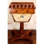 A William IV rosewood sewing table, circa 1835, rectangular form on a single frieze drawer with