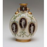 A Mintons pate sur pate twin handled moonflask, early 20th Century, with oval panels of classical