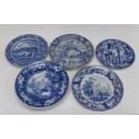 A group of early nineteenth century blue and white transfer printed plates, circa 1810-25. Included: