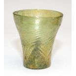A pale green mould blown conical beaker, very high internal kicks, German, circa 1450-1500, height