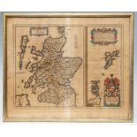 Blaeu, Joan; Robert Gordon. 17th-century map of Scotland, c.1654, hand-coloured copper engraving