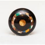 A 19th Century Derbyshire Ashford marble circular paperweight, inlaid coloured hardstones, including